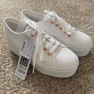 BRAND NEW White Platform Superga